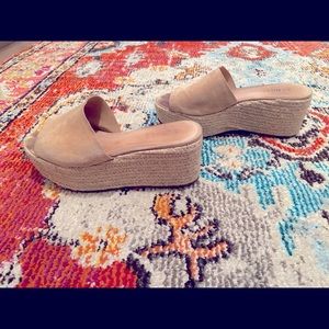 Schutz Tan Suede Platform Espadrille Slides